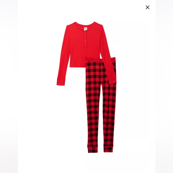 NWT 2pc Pink Victoria's Secret Red Plaid Thermal Pajamas sz Medium or Large - Picture 3 of 3